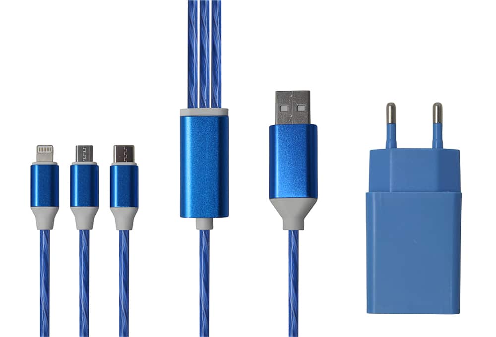 Cable cargador LED 3 en 1_azul