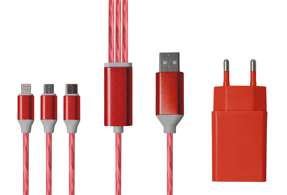 Cable cargador LED 3 en 1_rojo